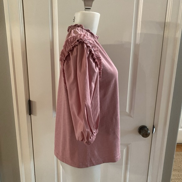 Nation Los Angeles Roya Elegant Pink Top Ruffle Size L Sleeve Peruvian Cotton - Picture 4 of 14